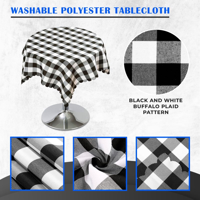 Reluen Buffalo Plaid Tablecloth 35 x 35 Black & White Checkered Tablecloth Machine Washable Polyester Waterproof Easy to Care Durable Small Table Cloth for Valentines Dinner Indoor & Outdoor Dining Table Use - Image 4